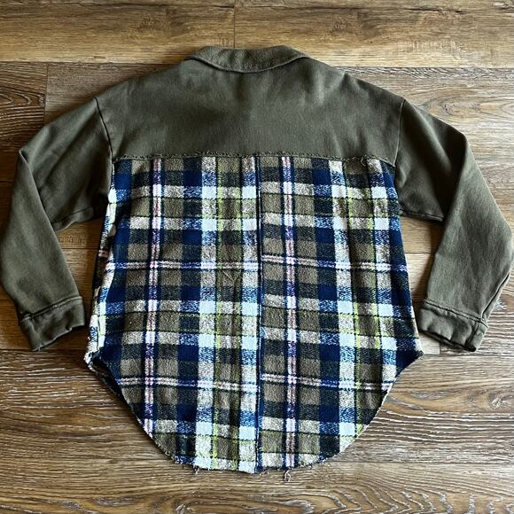 Pilcro Anthropologie Plaid Contrast Shirt Jacket Shacket M Olive Green Boho EUC - Picture 4 of 8